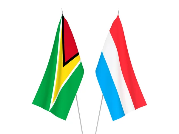 Nationale Stoffen Vlaggen Van Luxemburg Coöperatieve Republiek Guyana Geïsoleerd Witte — Stockfoto
