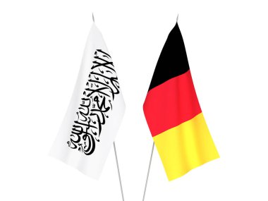 Beyaz arka planda Belçika ve Taliban 'ın ulusal kumaş bayrakları izole edildi. 3d resimleme.