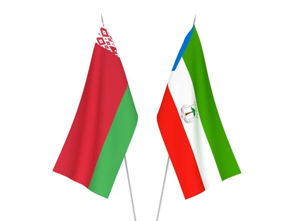 Nationalflaggen Von Weißrussland Und Der Republik Äquatorialguinea Auf Weißem Hintergrund — Stockfoto
