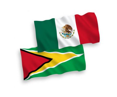 Meksika ve Guyana Kooperatif Cumhuriyeti bayrakları beyaz arka planda izole edildi. 1 'e 2 oranında.