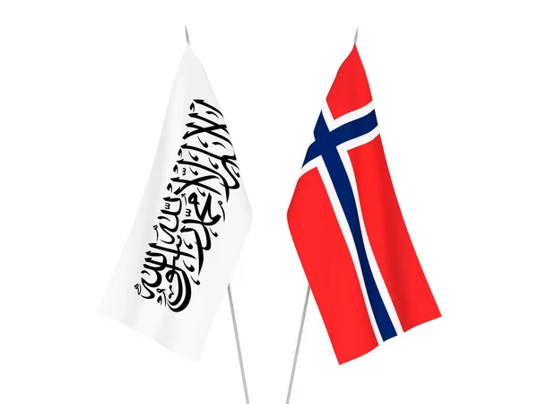Banderas Nacionales Tela Noruega Talibanes Aisladas Sobre Fondo Blanco Ilustración —  Fotos de Stock