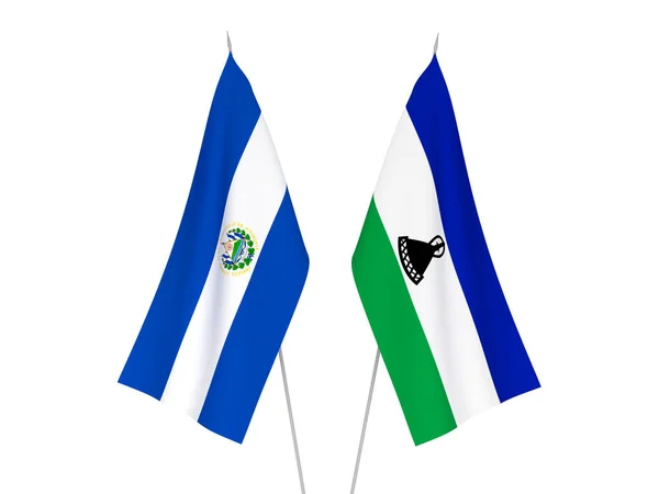 Bandeiras do Lesoto e República de El Salvador — Fotografia de Stock