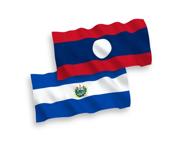 Bandiere della Repubblica del Salvador e del Laos su sfondo bianco — Vettoriale Stock