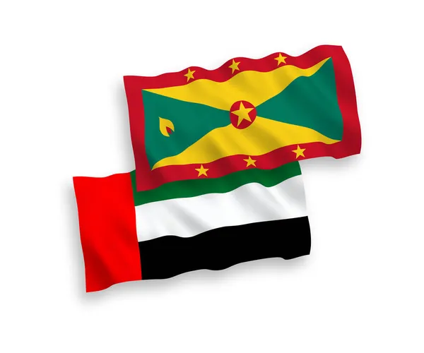 Banderas de Granada y Emiratos Árabes Unidos sobre fondo blanco — Vector de stock