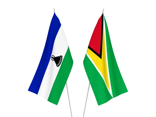 Lesotho Guyanai Szövetkezeti Köztársaság Nemzeti Szövetzászlói Fehér Alapon Elszigetelve Renderelés — Stock Fotó