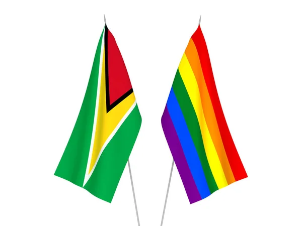 Szivárvány Meleg Büszkeség Guyanai Szövetkezeti Köztársaság Nemzeti Zászlói Fehér Alapon — Stock Fotó