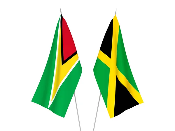 National Fabric Flags Jamaica Operative Republic Guyana Isolated White Background — Stock Photo, Image