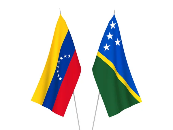 Banderas Nacionales Tela Las Islas Salomón Venezuela Aisladas Sobre Fondo —  Fotos de Stock