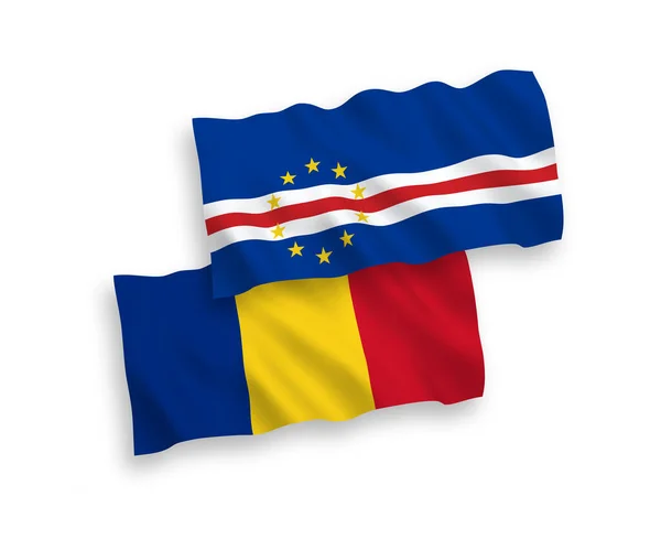 Banderas Nacionales Ondas Vectoriales Rumania República Cabo Verde Aisladas Sobre — Vector de stock