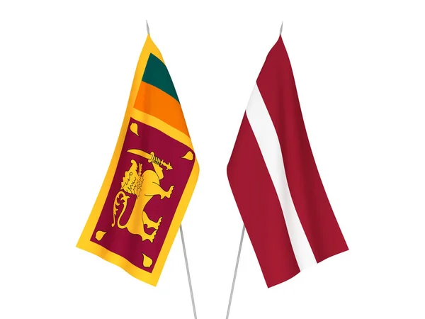 Národní Textilní Vlajky Lotyšska Srílanské Demokratické Socialistické Republiky Izolované Bílém — Stock fotografie