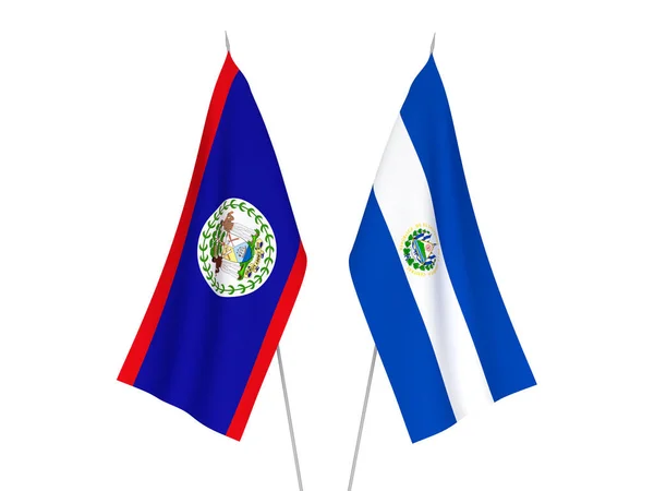 Banderas Nacionales Tela República Salvador Belice Aisladas Sobre Fondo Blanco —  Fotos de Stock