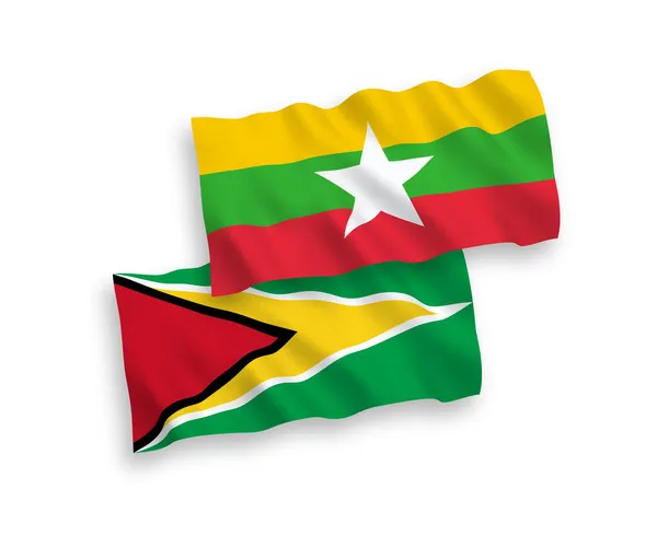 Nationale Vectorweefsel Golfvlaggen Van Coöperatieve Republiek Guyana Myanmar Geïsoleerd Witte — Stockvector