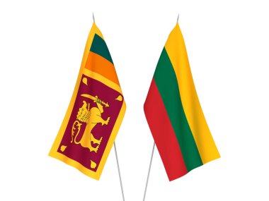 Beyaz arka planda Litvanya 'nın ulusal kumaş bayrakları ve Sri Lanka Demokratik Sosyalist Cumhuriyeti izole edildi. 3d resimleme.