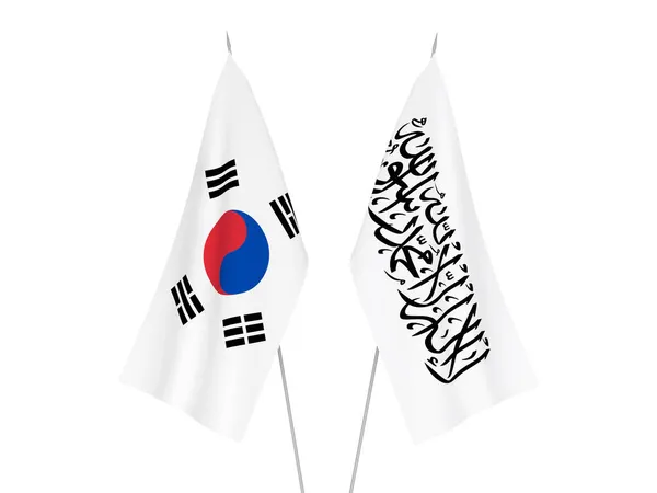 Bandeiras Tecidos Nacionais Coreia Sul Talibã Isoladas Fundo Branco Ilustração — Fotografia de Stock