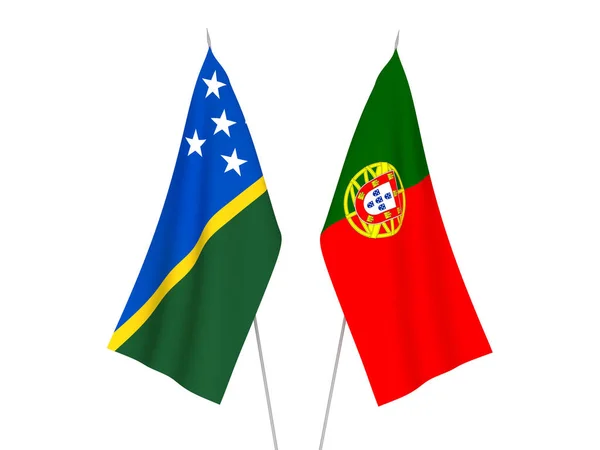Bandeiras Tecido Nacional Das Ilhas Salomão Portugal Isoladas Sobre Fundo — Fotografia de Stock
