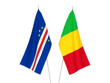 Beyaz arka planda Mali ve Cabo Cumhuriyeti 'nin ulusal kumaş bayrakları izole edildi. 3d resimleme.