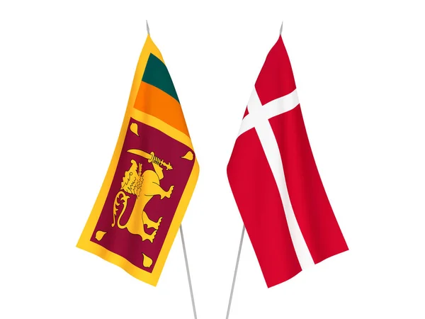 Narodowe Flagi Tkanin Demokratyczno Socjalistycznej Republiki Sri Lanki Danii Odizolowane — Zdjęcie stockowe