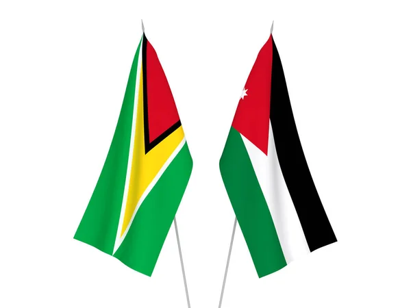 Banderas Nacionales Tela República Cooperativa Guyana Reino Hachemita Jordania Aisladas —  Fotos de Stock