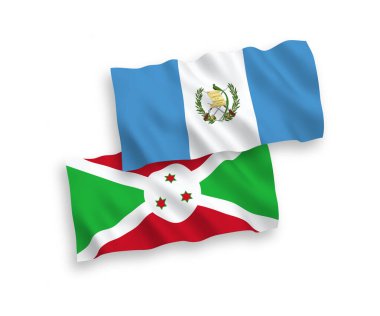 Guatemala Cumhuriyeti ve Burundi 'nin ulusal taşıyıcı kumaş bayrakları beyaz arka planda izole edildi. 1 'e 2 oranında.