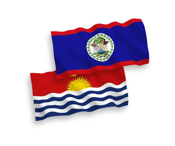 Nemzeti Vektor Szövet Hullám Zászlók Köztársaság Kiribati Belize Elszigetelt Fehér — Stock Vector