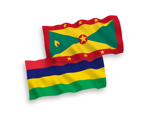 Banderas Nacionales Ondas Vectoriales Granada República Mauricio Aisladas Sobre Fondo — Vector de stock