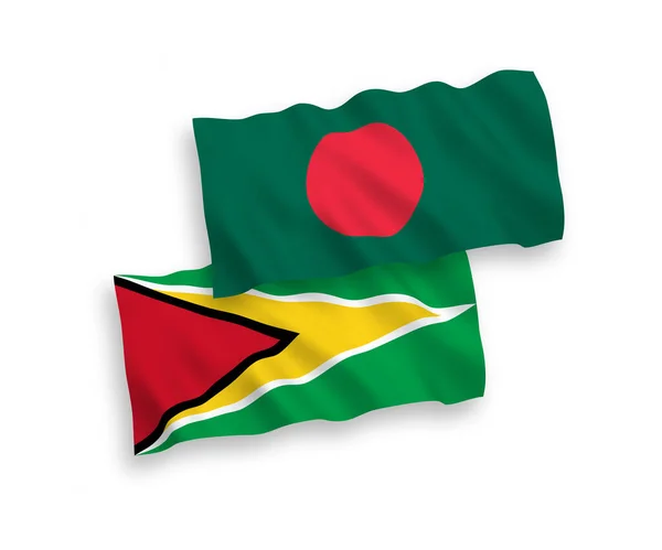 Nationell Vektor Tyg Våg Flaggor Kooperativa Republiken Guyana Och Bangladesh — Stock vektor