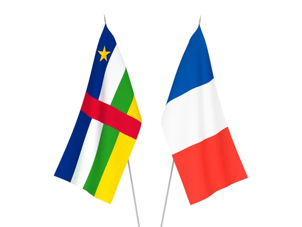 Banderas Nacionales Tela Francia República Centroafricana Aisladas Sobre Fondo Blanco — Foto de Stock