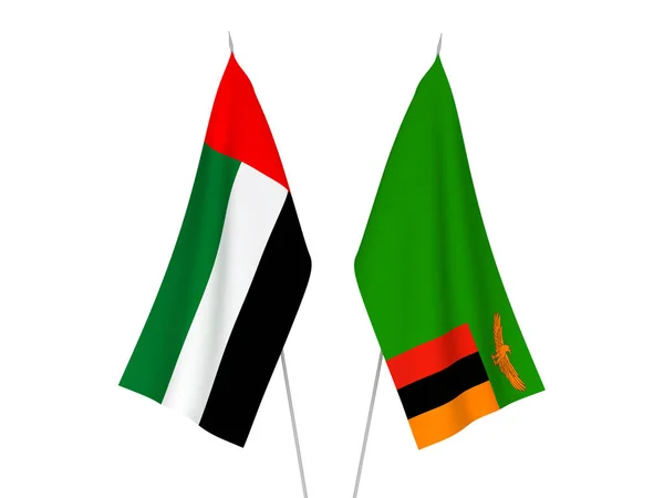 阿拉伯联合酋长国和赞比亚共和国的国家织物国旗以白色背景隔开 3D渲染说明 — 图库照片