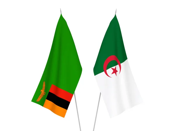 Σημαίες Εθνικού Υφάσματος Της Αλγερίας Και Της Δημοκρατίας Της Ζάμπια — Φωτογραφία Αρχείου
