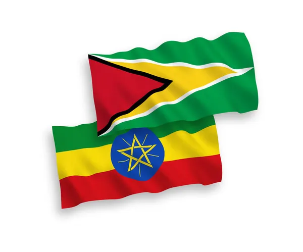 圭亚那和埃塞俄比亚合作共和国的国家病媒织物飘扬国旗 以白色为背景 1比2的比例 — 图库矢量图片