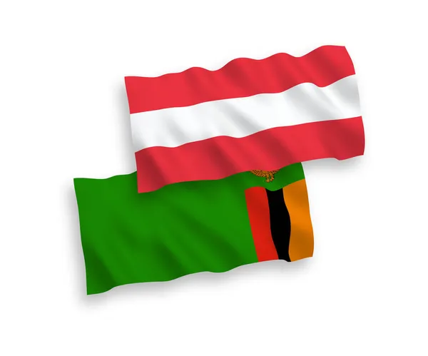 Bandeiras Onda Tecido Vetorial Nacional Áustria República Zâmbia Isoladas Fundo — Vetor de Stock