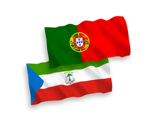 Nationell Vektor Tyg Våg Flaggor Portugal Och Republiken Ekvatorialguinea Isolerade — Stock vektor