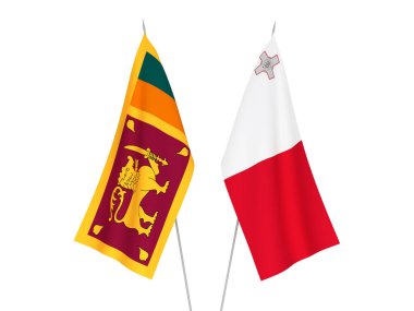 Beyaz arka planda Demokratik Sri Lanka Sosyalist Cumhuriyeti ve Malta 'nın ulusal kumaş bayrakları izole edildi. 3d resimleme.
