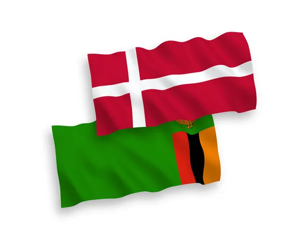 Nationale Vektor Gewebefahnen Von Dänemark Und Der Republik Sambia Isoliert — Stockvektor