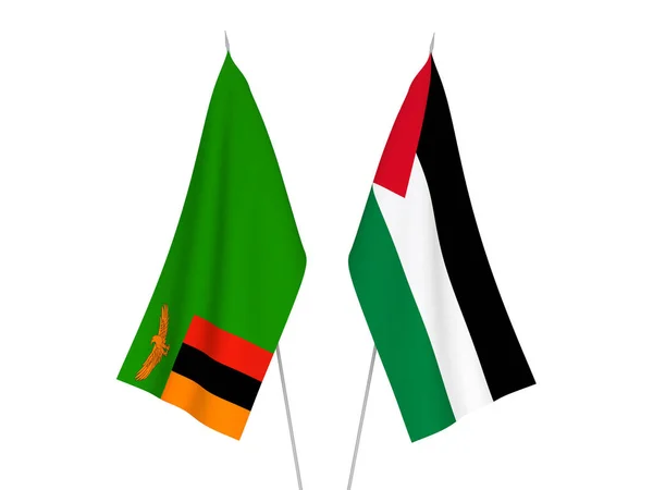 Флаги Палестины Замбии Выделены Белом Фоне Трехмерная Иллюстрация — стоковое фото