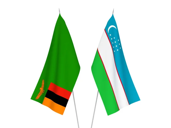 Εθνικές Σημαίες Υφάσματος Του Ουζμπεκιστάν Και Της Δημοκρατίας Της Ζάμπια — Φωτογραφία Αρχείου