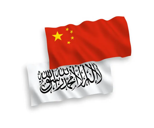 Drapeaux Nationaux Ondes Vectorielles Des Talibans Chine Isolés Sur Fond — Image vectorielle