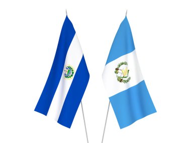 Beyaz arka planda El Salvador Cumhuriyeti ve Guatemala Cumhuriyeti bayrakları izole edildi. 3d resimleme.