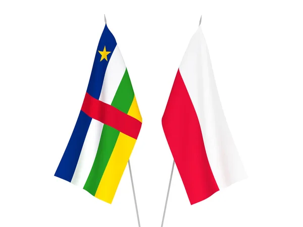 Nationale Stoffen Vlaggen Van Centraal Afrikaanse Republiek Polen Geïsoleerd Witte — Stockfoto