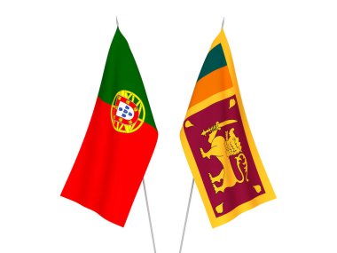 Beyaz arka planda Demokratik Sri Lanka Sosyalist Cumhuriyeti ve Portekiz 'in ulusal kumaş bayrakları izole edildi. 3d resimleme.
