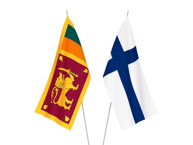 Beyaz arka planda Demokratik Sri Lanka ve Finlandiya Sosyalist Cumhuriyeti bayrakları izole edildi. 3d resimleme.