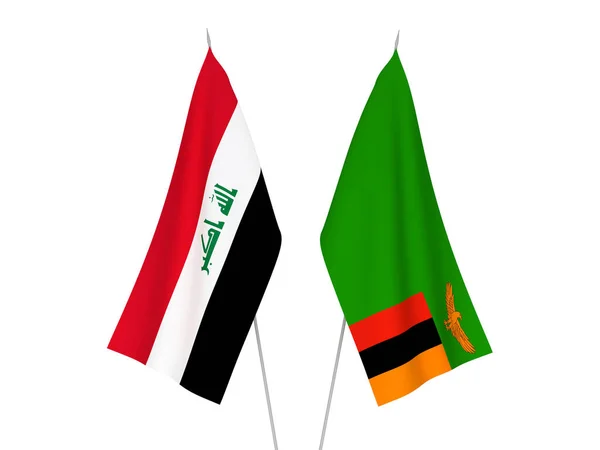 Национальные Тканевые Флаги Ирака Замбии Изолированы Белом Фоне Трехмерная Иллюстрация — стоковое фото