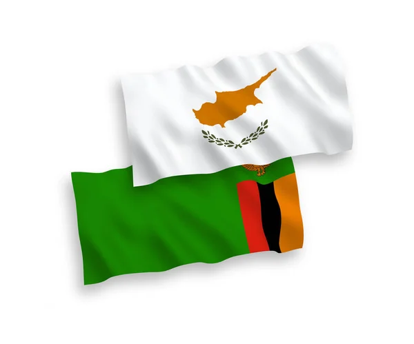 Banderas de Chipre y la República de Zambia sobre un fondo blanco — Vector de stock