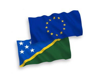 Beyaz arka planda Avrupa Birliği ve Solomon Adaları bayrakları