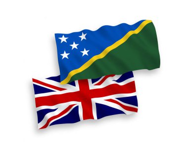 Beyaz arka planda Büyük Britanya ve Solomon Adaları bayrakları