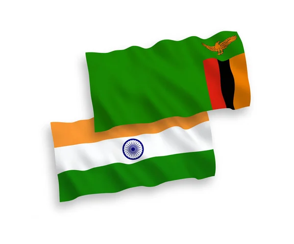 Флаги Индии и Республики Замбия на белом фоне — стоковый вектор