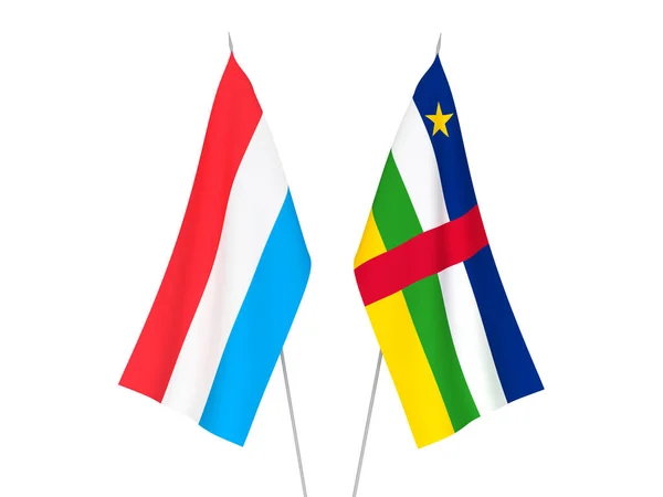 卢森堡和中非共和国的国旗在白色背景下相互隔离 3D渲染说明 — 图库照片