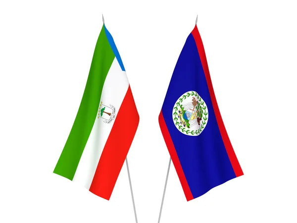 Nationale Stoffen Vlaggen Van Republiek Equatoriaal Guinea Belize Geïsoleerd Witte — Stockfoto