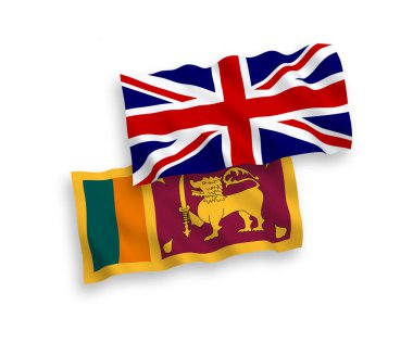 Büyük Britanya ve Sri Lanka 'nın ulusal taşıyıcı kumaş bayrakları beyaz arka planda izole edildi. 1 'e 2 oranında.