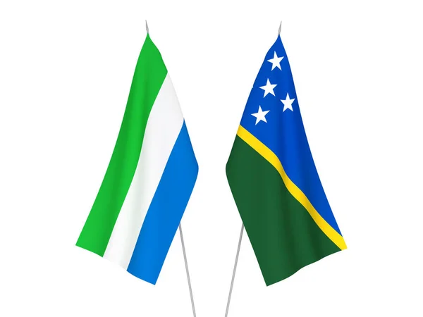 Nationale Stoffen Vlaggen Van Sierra Leone Salomonseilanden Geïsoleerd Witte Achtergrond — Stockfoto